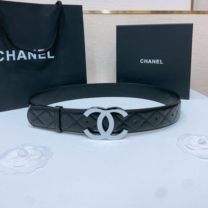 CHANEL DOUBLE C 38MM IN BLACK QUILTED LAMBSKIN SILVER BUCKLE