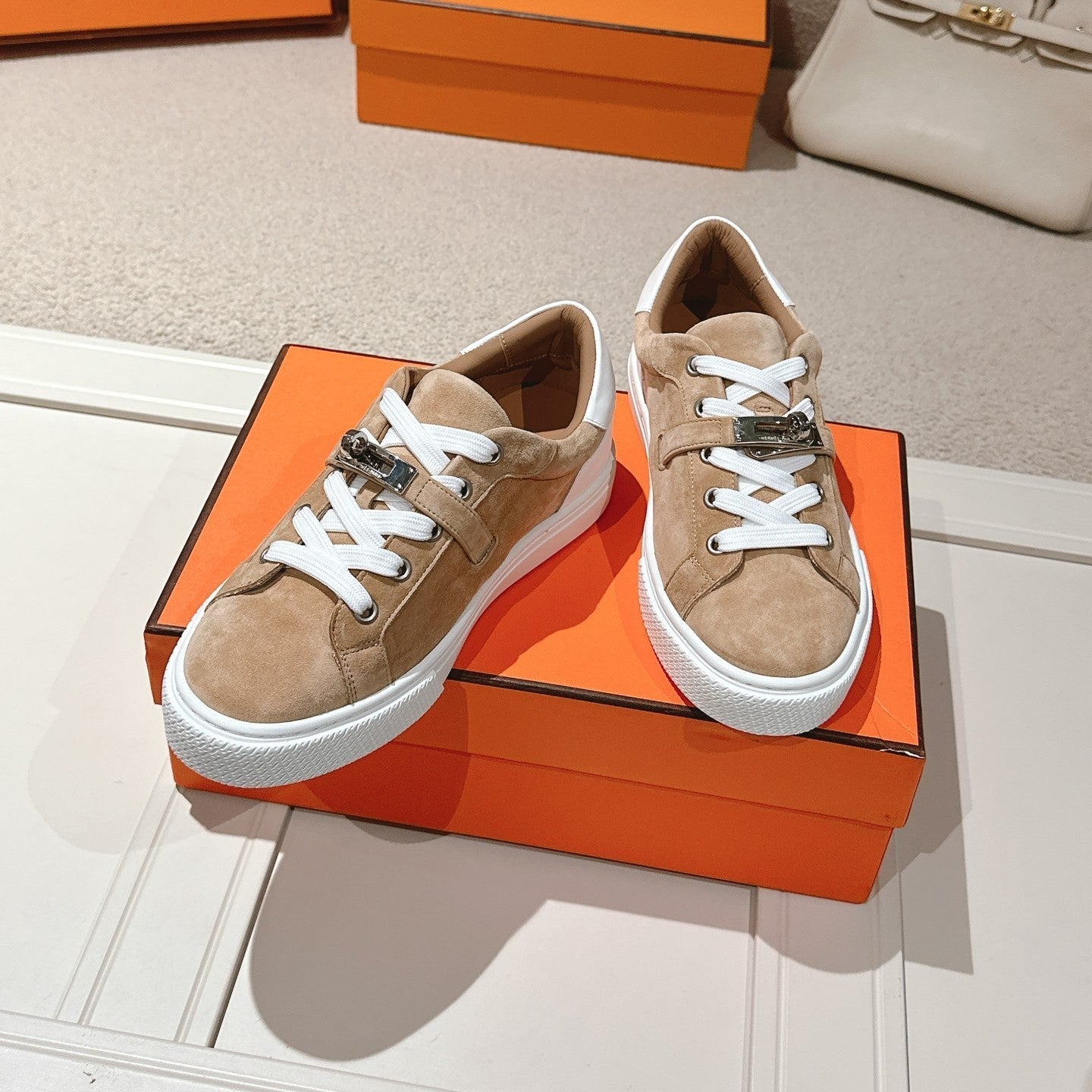 HM Day Sneakers White Brown Suede Calfskin 577512