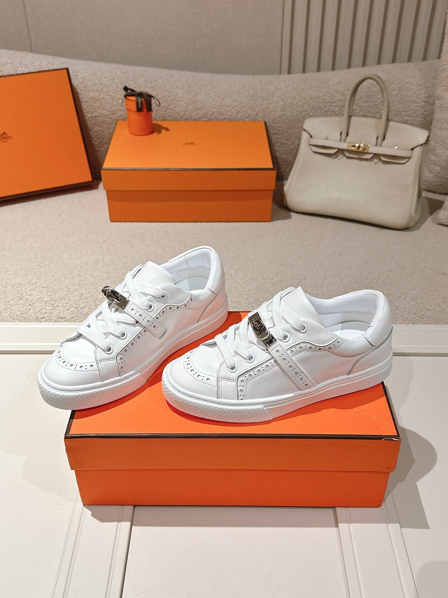 HM Day Sneakers With Perforated Strap White Calfskin 577513