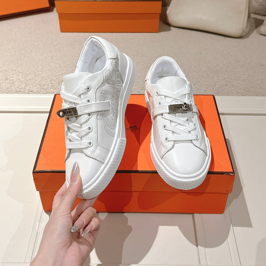 HM Day Sneakers White Panoplie Equestre Perforated Calfskin 577514