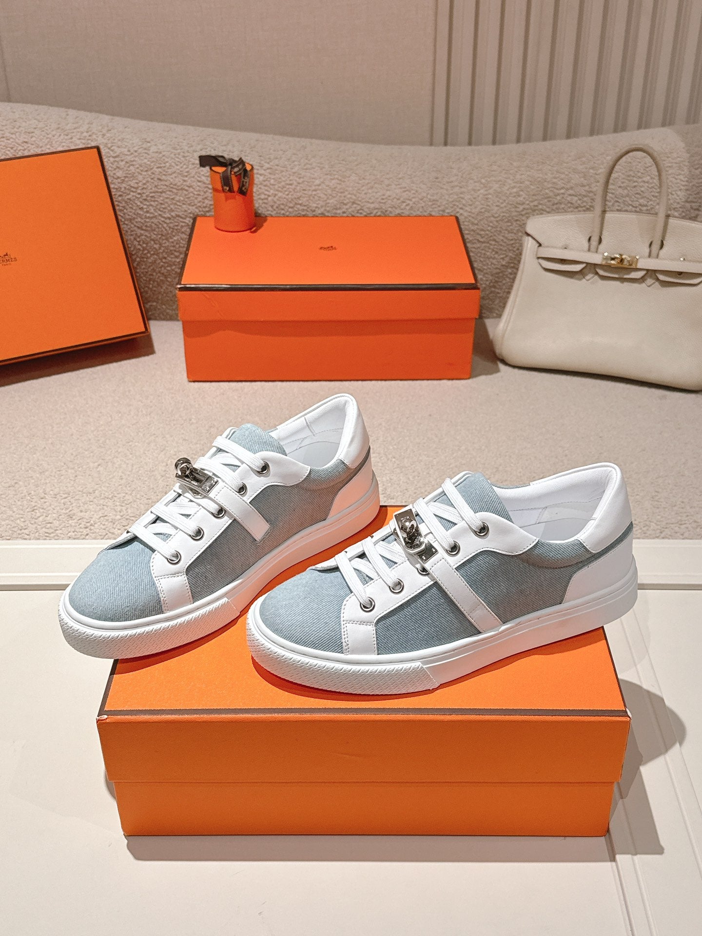 HM Day Sneakers White Calfskin Denim 577518