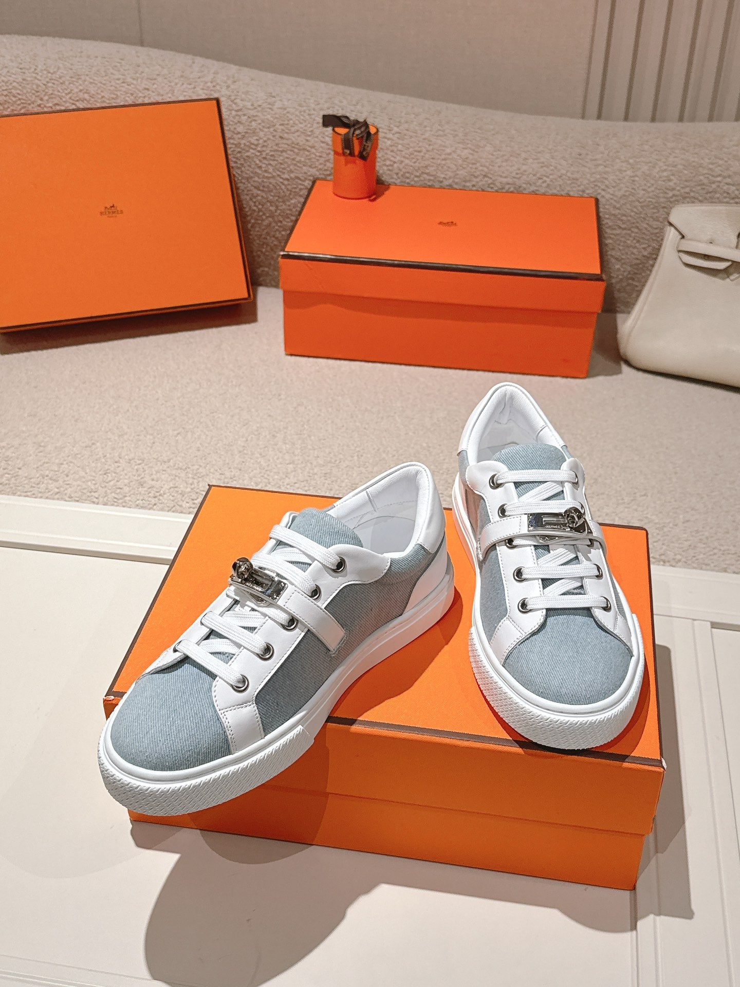HM Day Sneakers White Calfskin Denim 577518