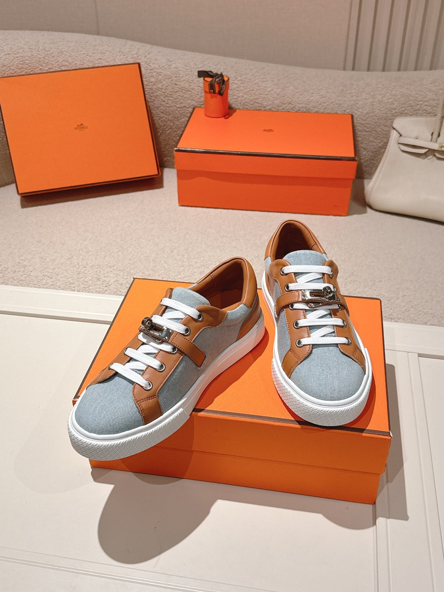 HM Day Sneakers Brown Calfskin Denim 577519