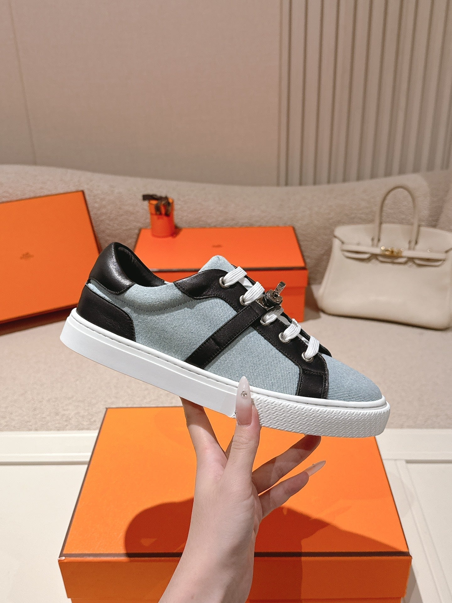 HM Day Sneakers Black Calfskin Denim 577520