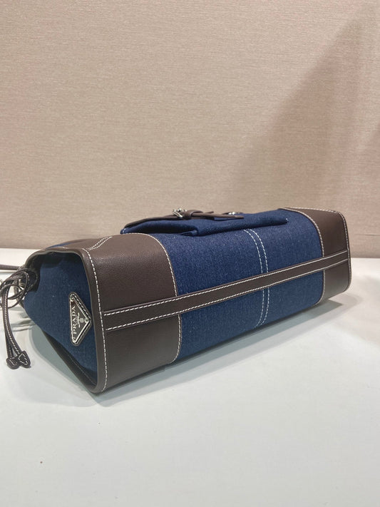 Prada 2026 Bonnie Bag 38cm Blue Brown Denim Leather 351797