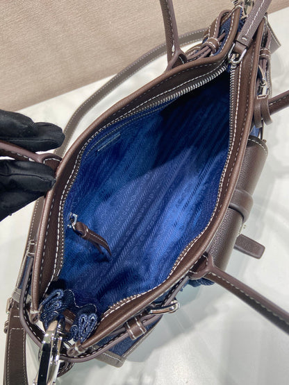 Prada 2026 Bonnie Bag 32cm Blue Brown Denim Leather 351805