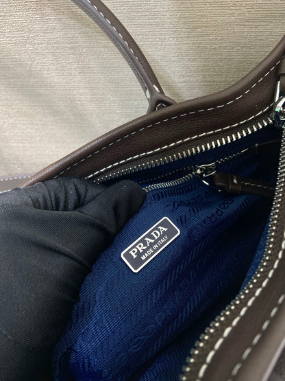 Prada 2026 Bonnie Bag 32cm Blue Brown Denim Leather 351805