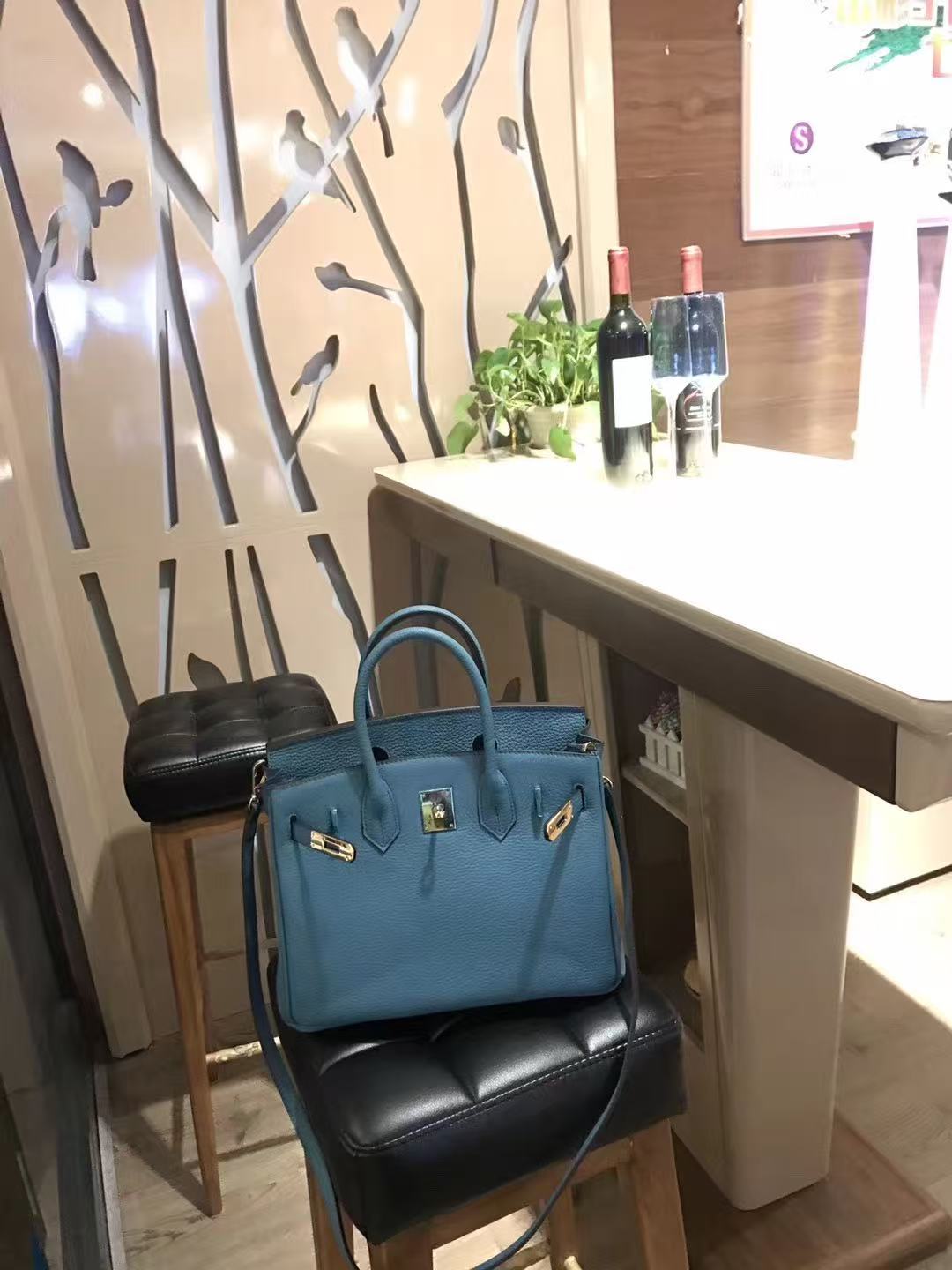 HM Kelly Bag 25cm Stale Blue Togo Leather SHW