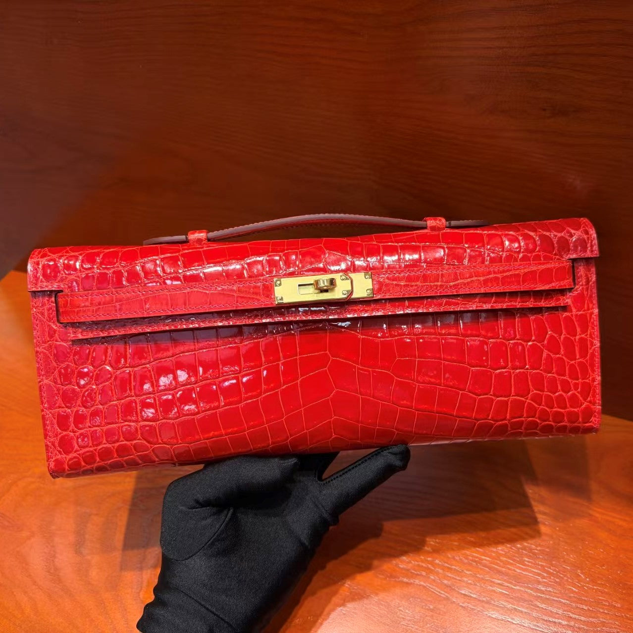 HM Kelly Cut 31cm Red Patent Crocodile Leather