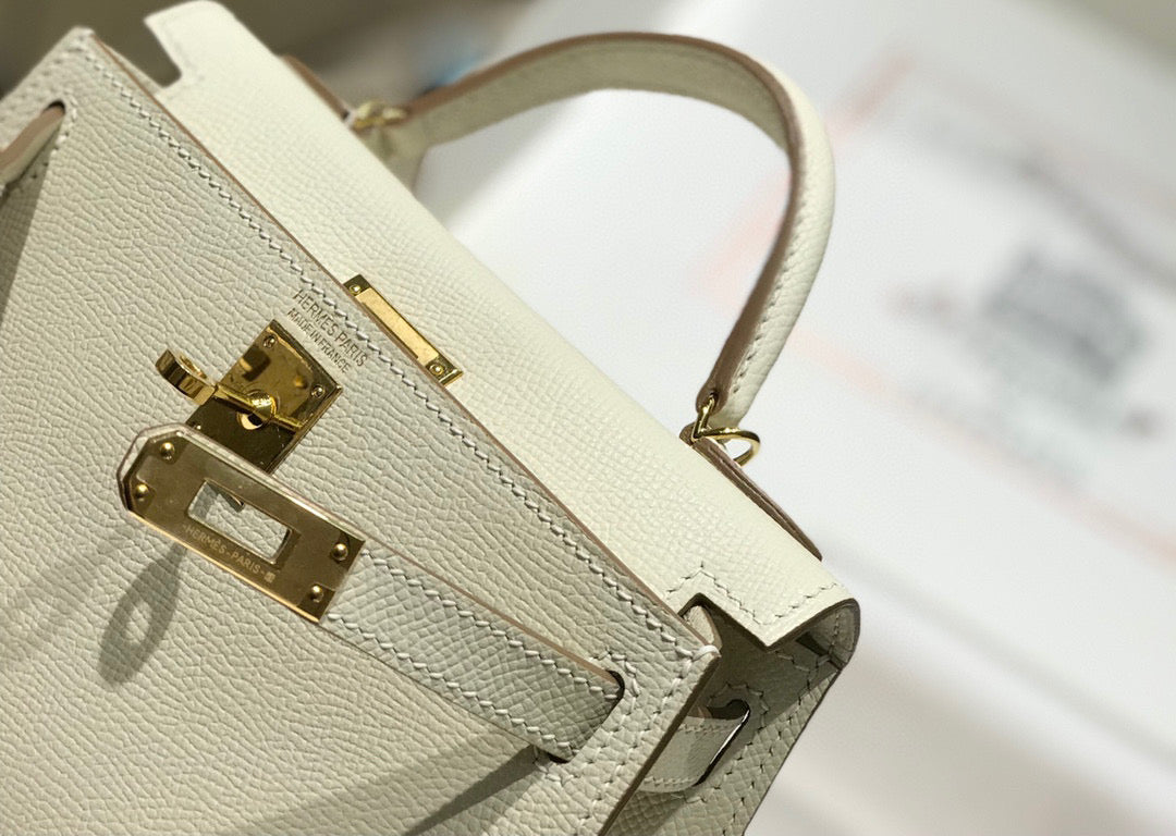 HM KELLY MINI 20 WHITE EPSOM GOLD HARDWARE 759206