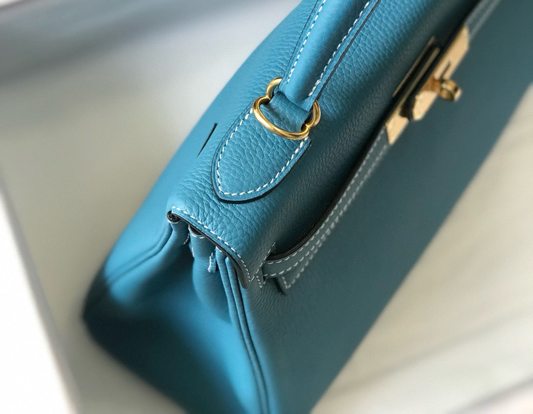HM Mini Kelly 28cm Blue Jean Togo Leather Gold Hardware