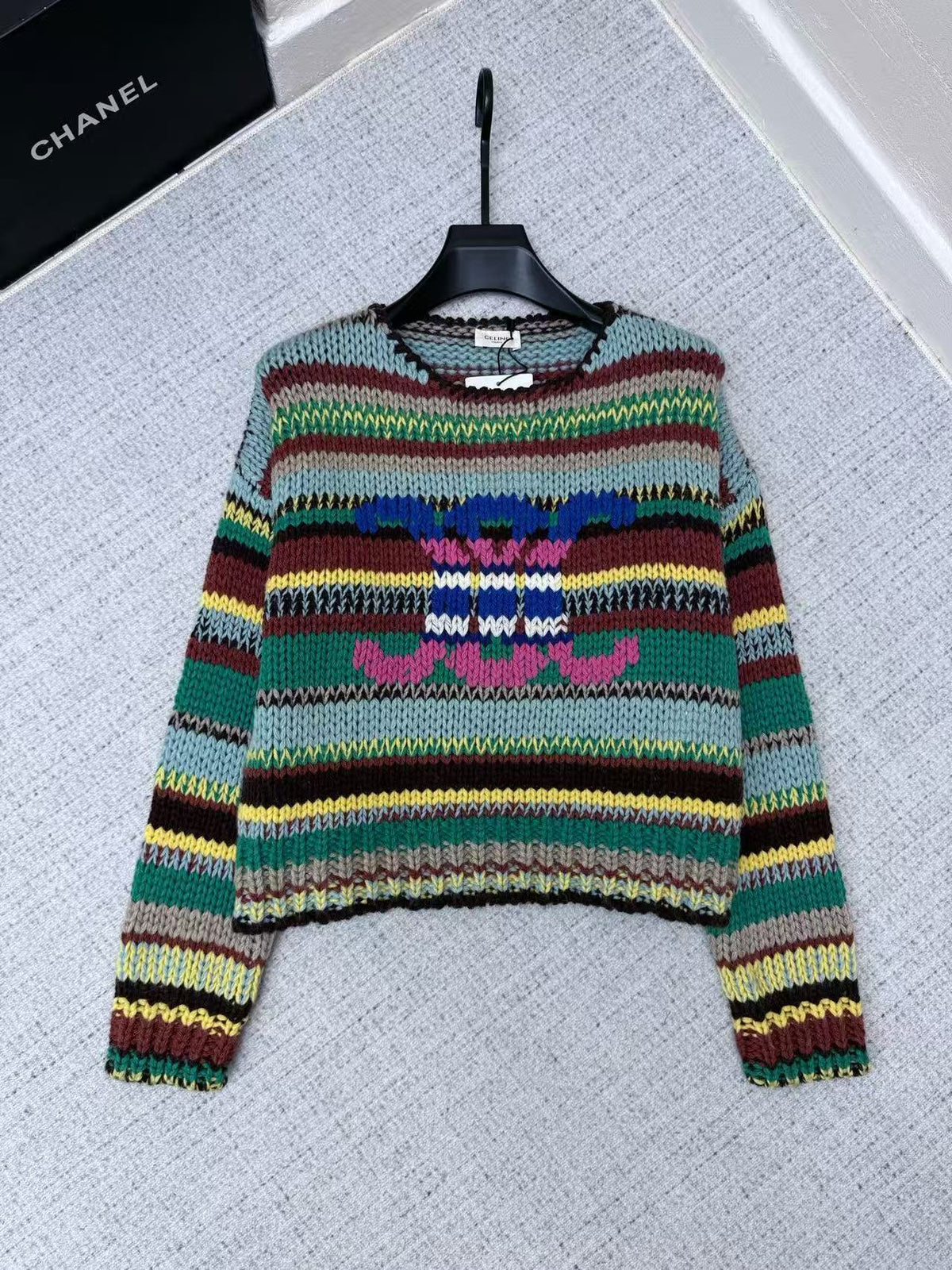 Celine 26s Crewneck Sweater Multicolor Alpaca Wool