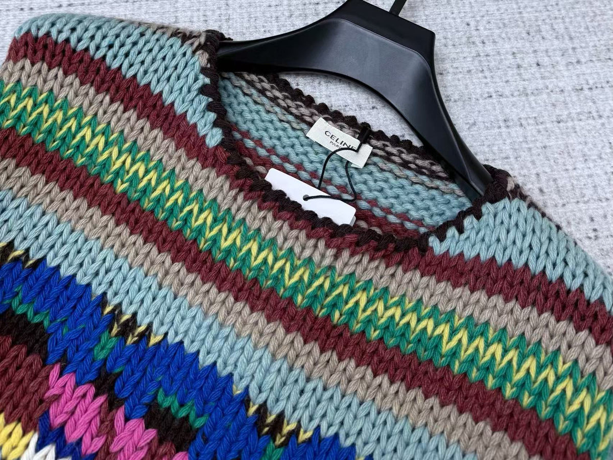 Celine 26s Crewneck Sweater Multicolor Alpaca Wool