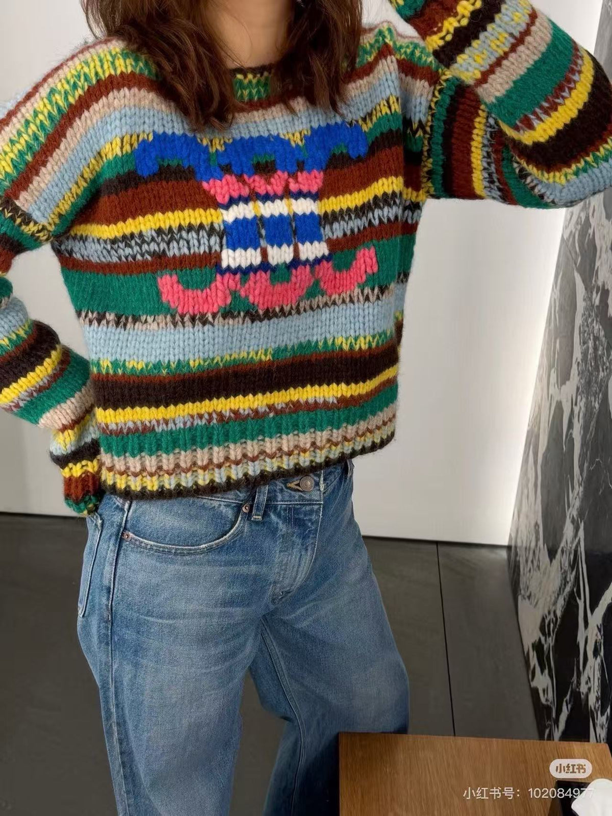 Celine 26s Crewneck Sweater Multicolor Alpaca Wool