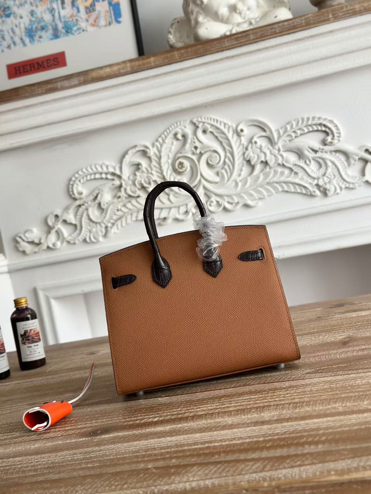 HM Birkin Faubourg 20 Brown Coffee Espom Alligator Embossed Leather