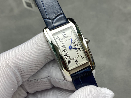 Tank Américaine 20mm Silver Case Dark Blue Leather Strap