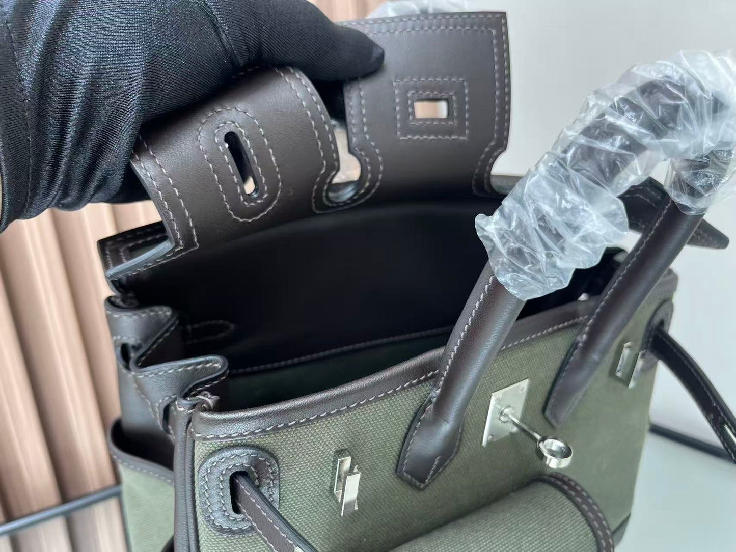 HM Birkin 25 Cargo Olive Green Black Olive Green Black