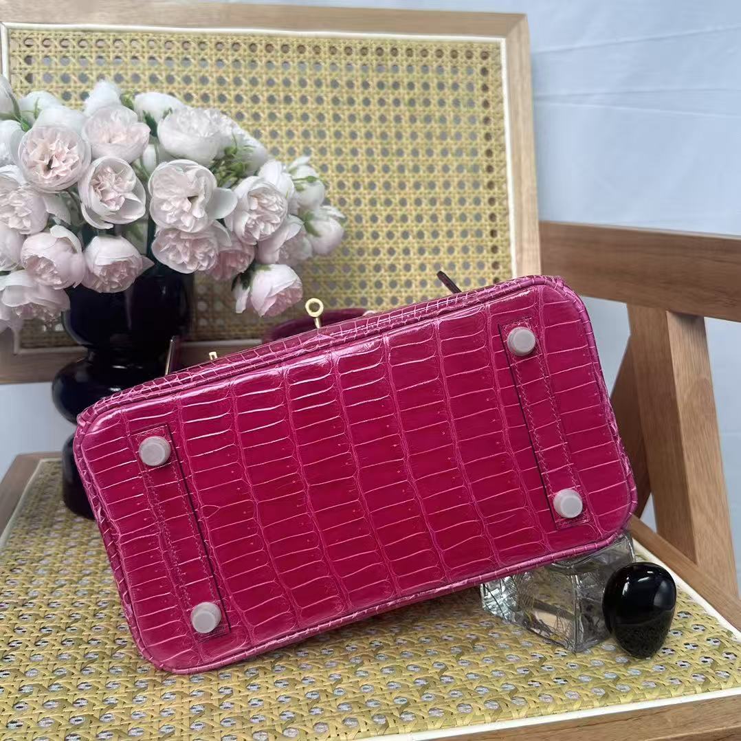 HM Birkin 25cm Rose Scheherazade Crocodile Leather GHW