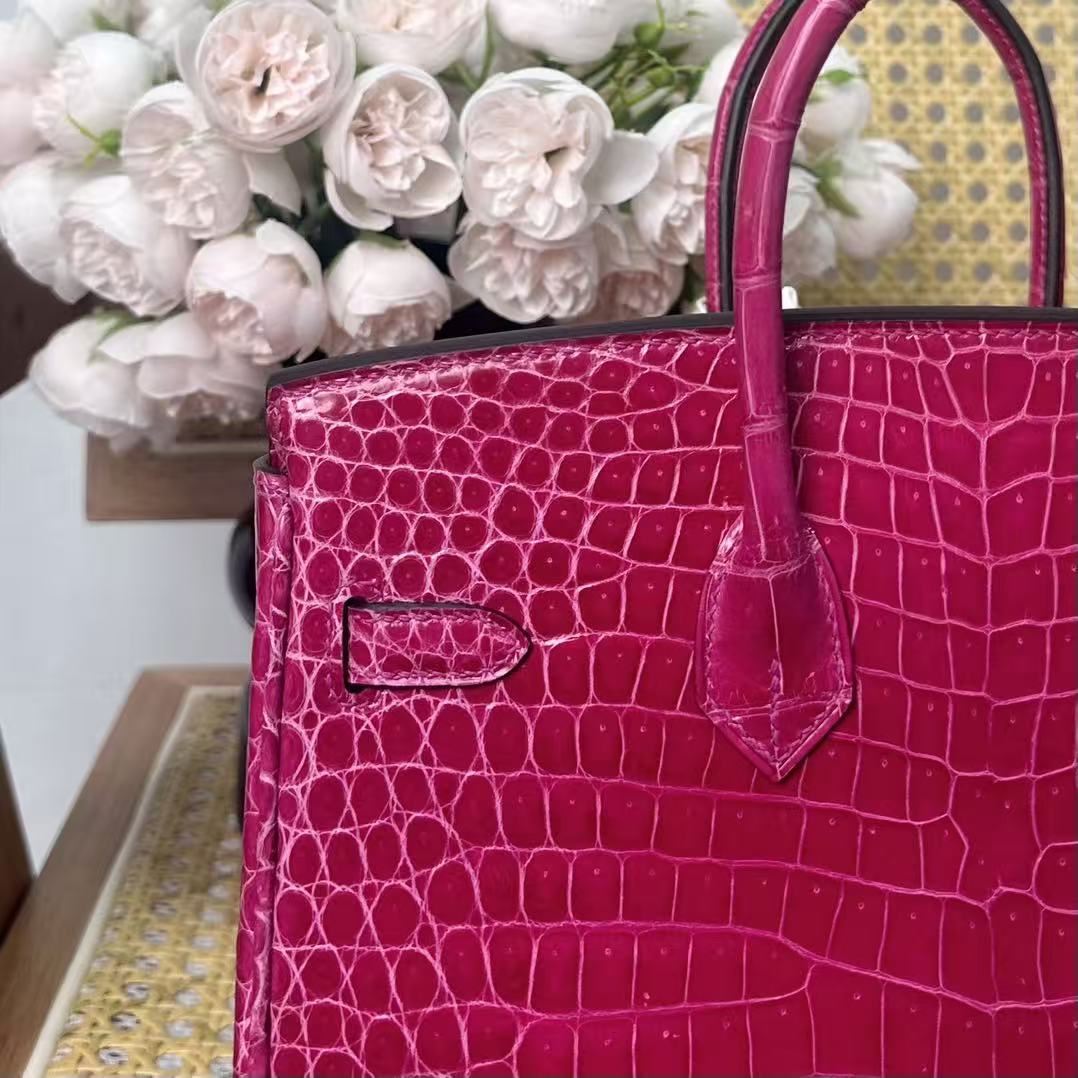 HM Birkin 25cm Rose Scheherazade Crocodile Leather GHW