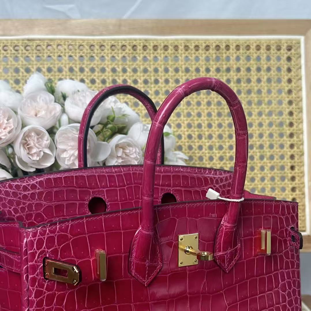HM Birkin 25cm Rose Scheherazade Crocodile Leather GHW