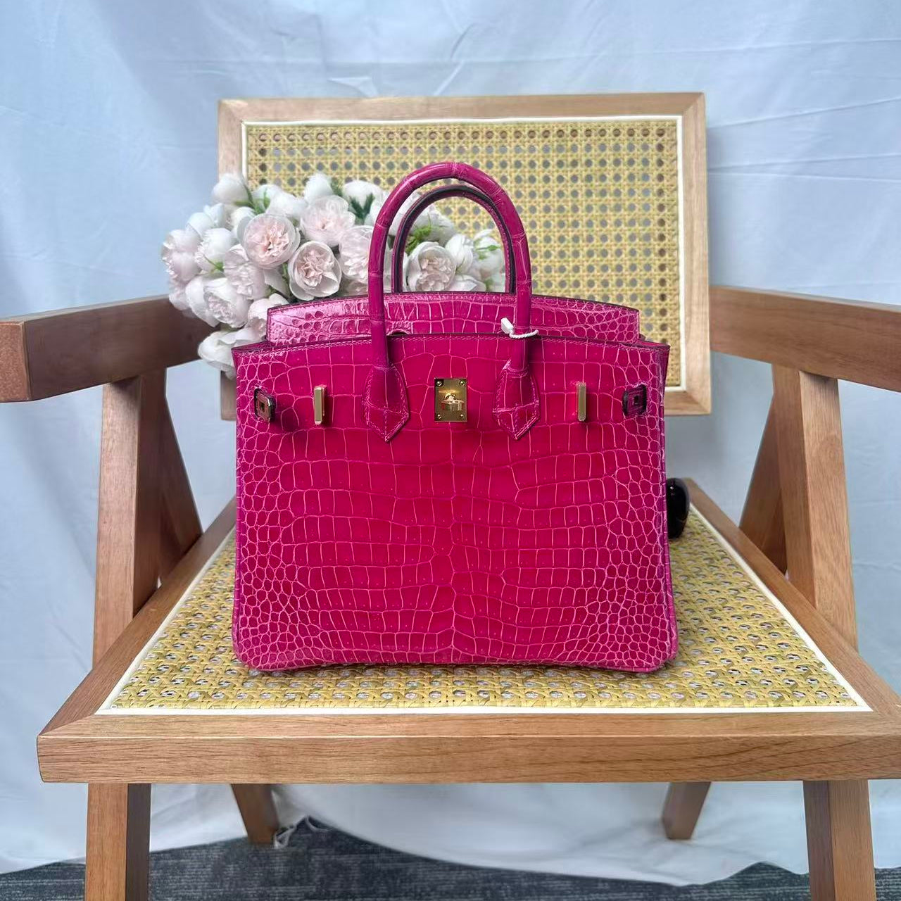 HM Birkin 25cm Rose Scheherazade Crocodile Leather GHW