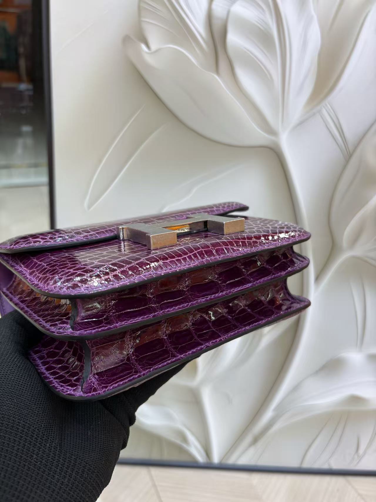 HM Constance Bag 18cm Crocodile Purple Patent Leather (15 days production)