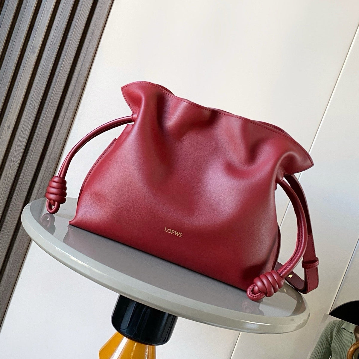 Loewe Coil Flamenco Medium Leather Clutch Red Leather