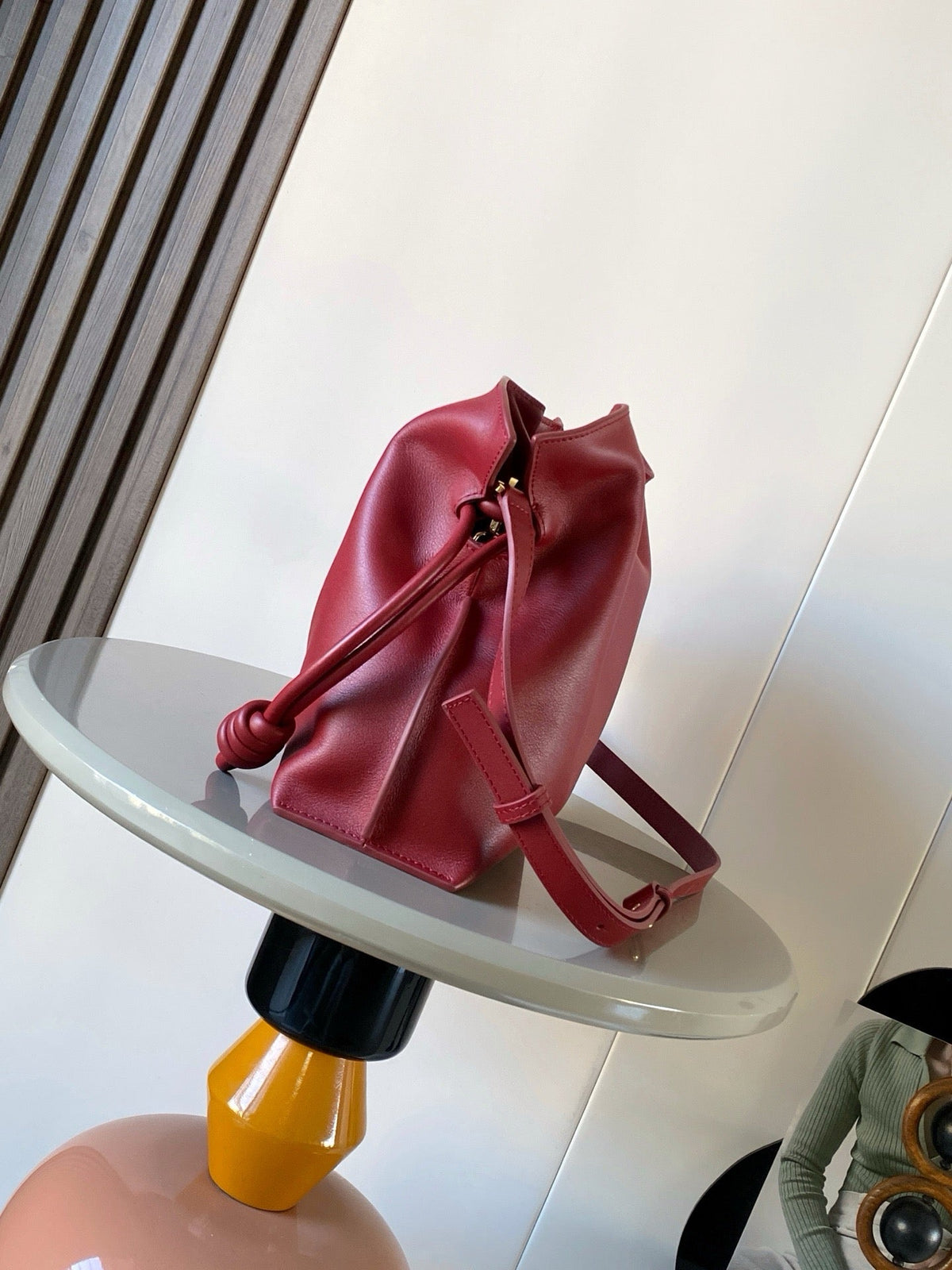 Loewe Coil Flamenco Medium Leather Clutch Red Leather