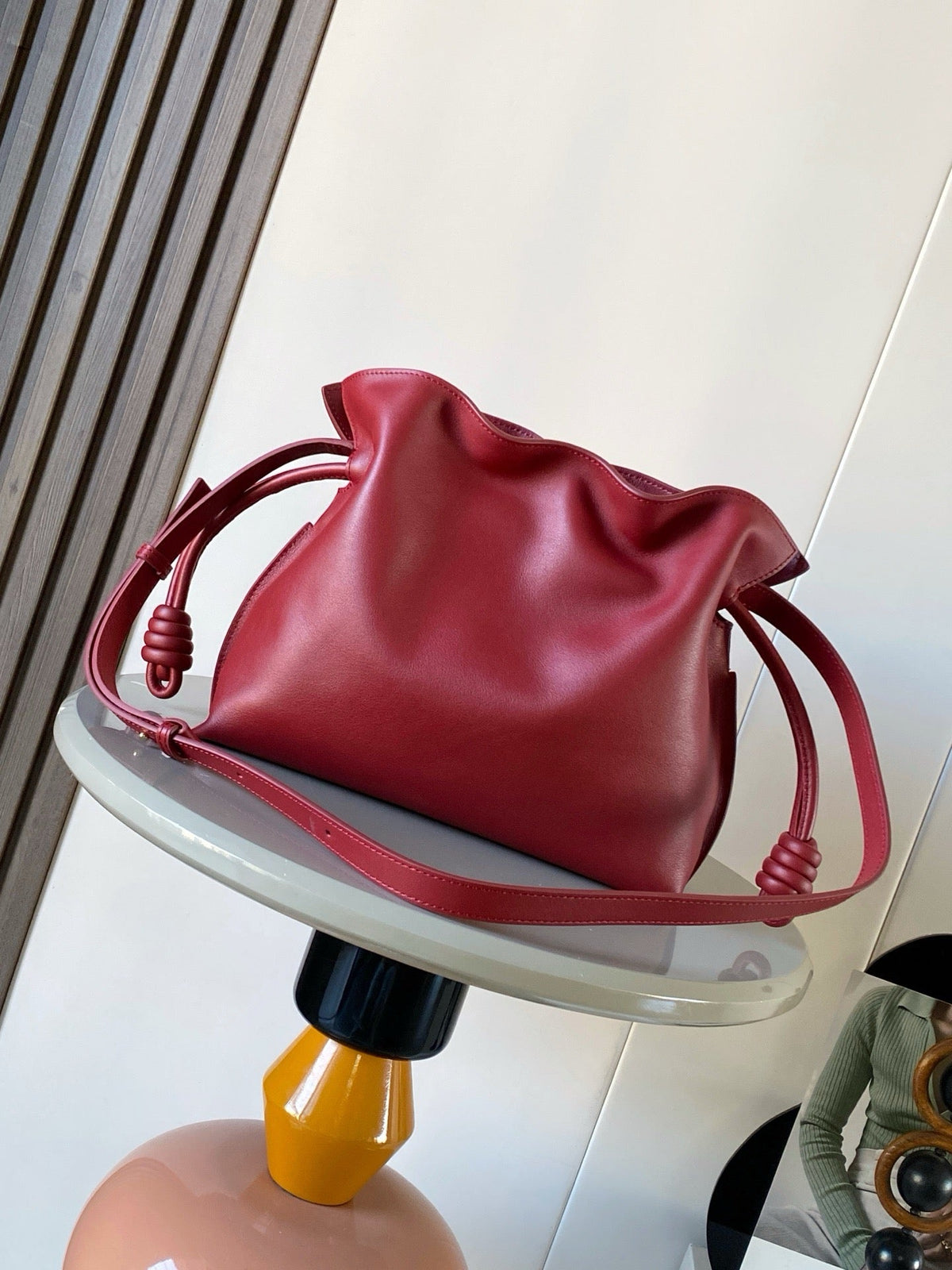 Loewe Coil Flamenco Medium Leather Clutch Red Leather