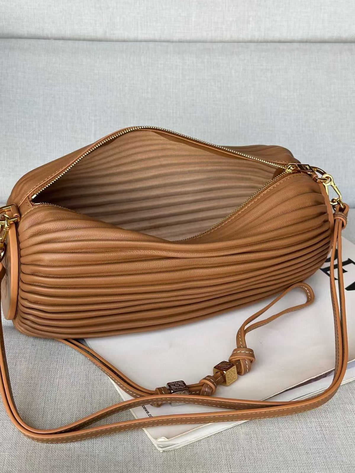 Loewe Bracelet Pouch Brown Pleated Nappa Lambskin