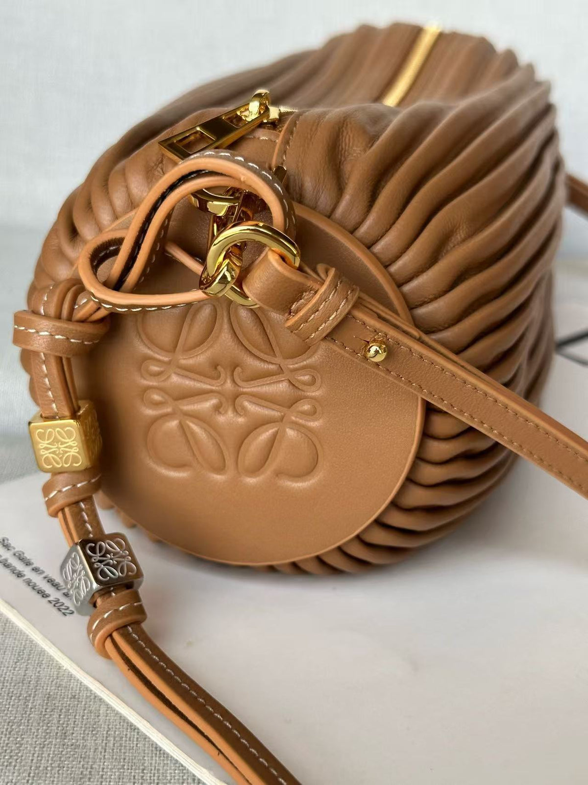 Loewe Bracelet Pouch Brown Pleated Nappa Lambskin