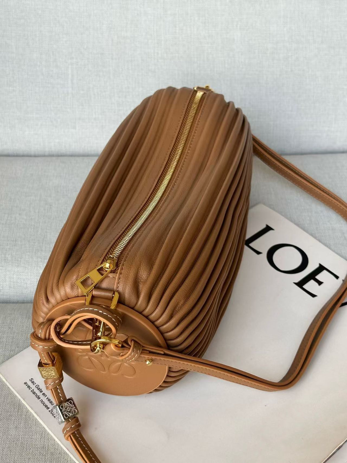 Loewe Bracelet Pouch Brown Pleated Nappa Lambskin