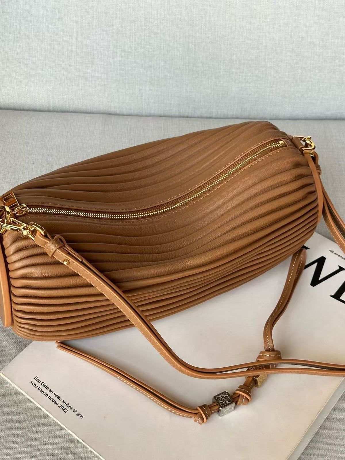 Loewe Bracelet Pouch Brown Pleated Nappa Lambskin