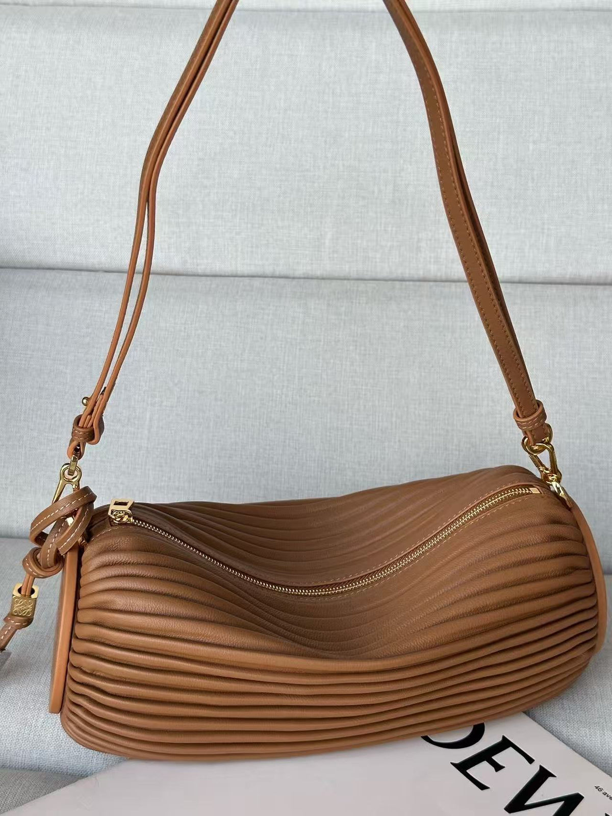 Loewe Bracelet Pouch Brown Pleated Nappa Lambskin