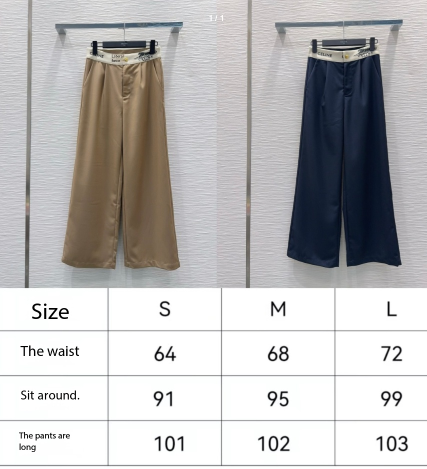 Celine 26S Wide-leg Trousers Celine Belt Navy Blue Polyester Viscose 351295
