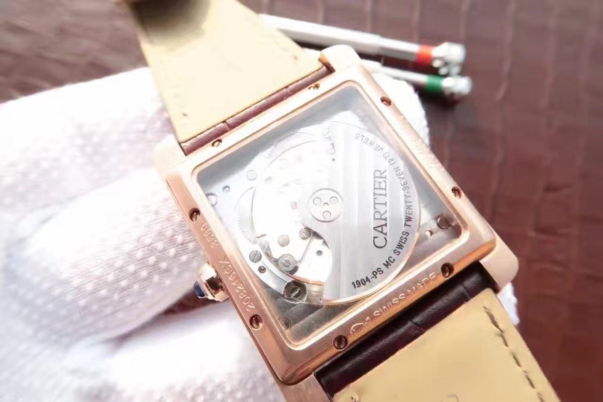 TANK MC ROSE GOLD 41 BROWN LEATHER STRAP