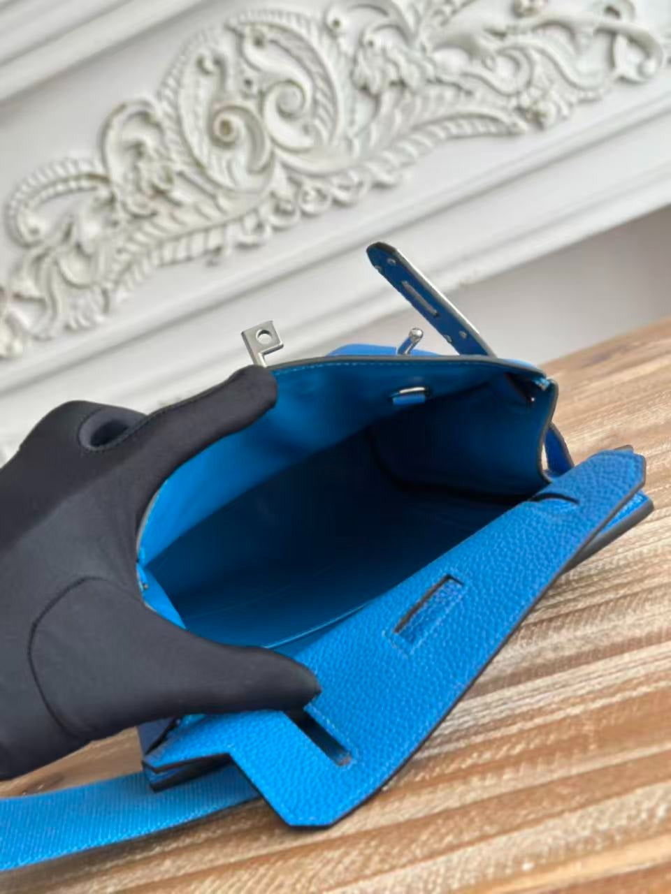 HM 25 Hac a Dos PM Bag Blue Silver Togo Leather