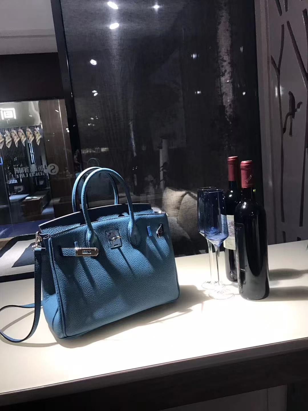 HM Kelly Bag 25cm Stale Blue Togo Leather SHW