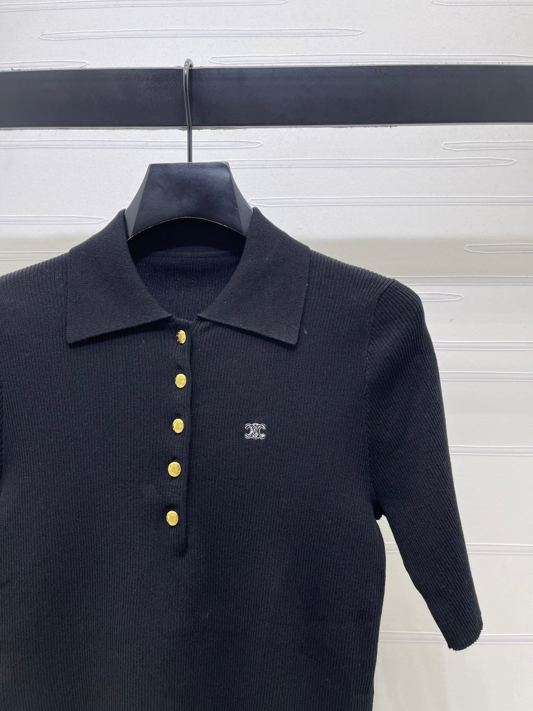 Celine Striped Knit Collared Short-Sleeve Shirt in Tencel