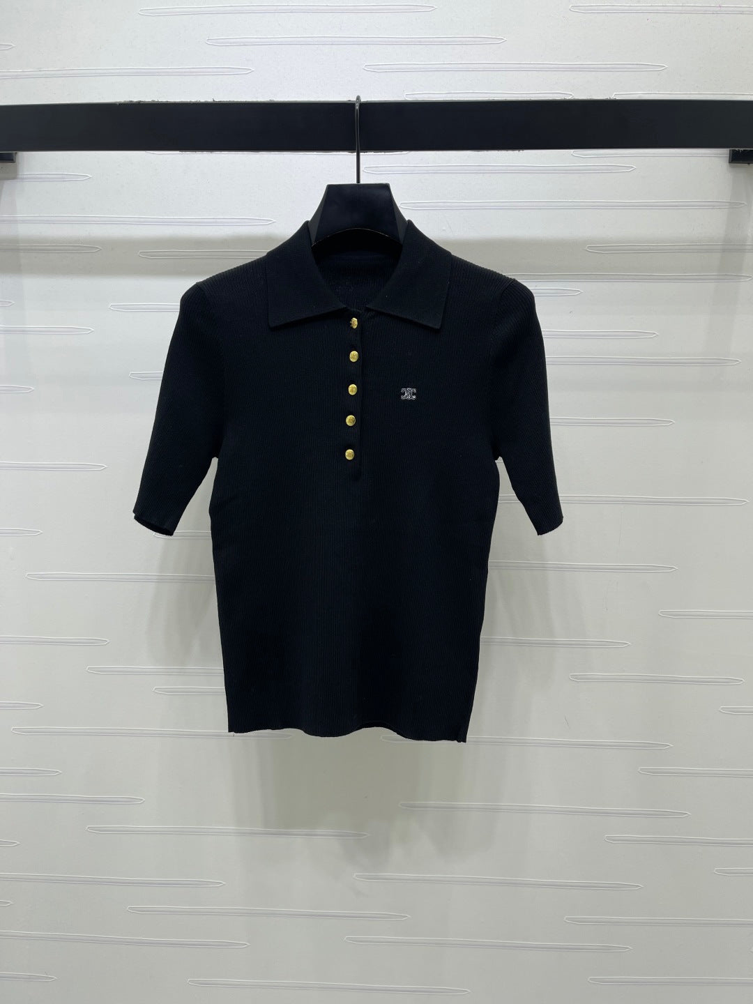 Celine Striped Knit Collared Short-Sleeve Shirt in Tencel