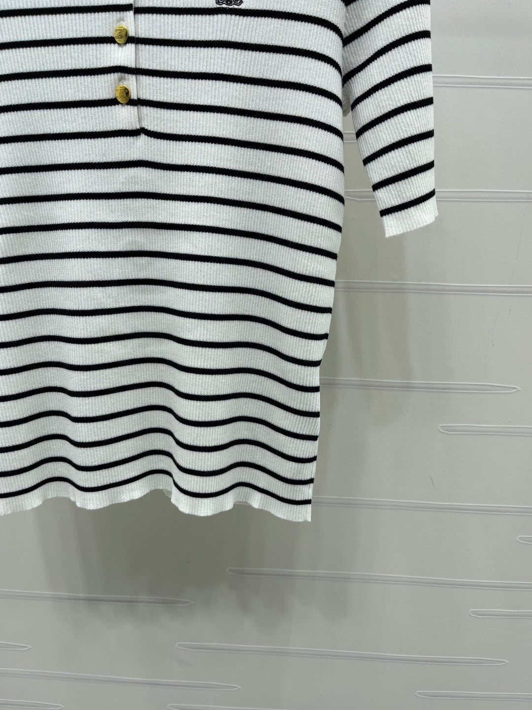 Celine Striped Knit Collared Short-Sleeve Shirt in Tencel
