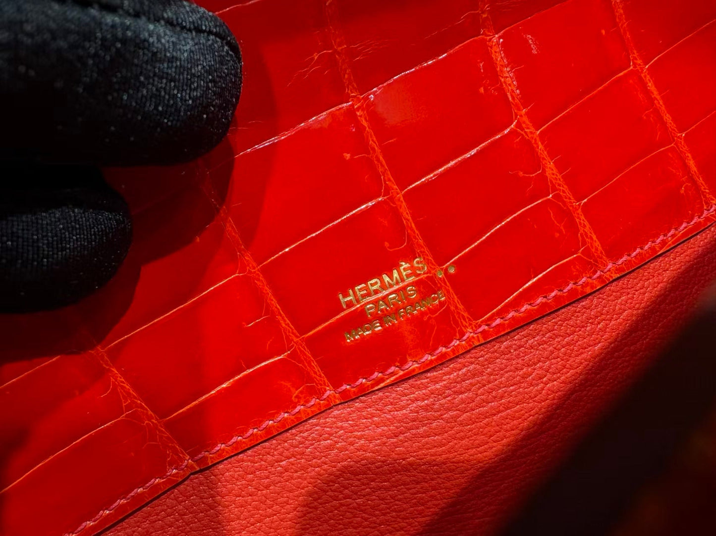 HM Kelly Cut 31cm Red Patent Crocodile Leather