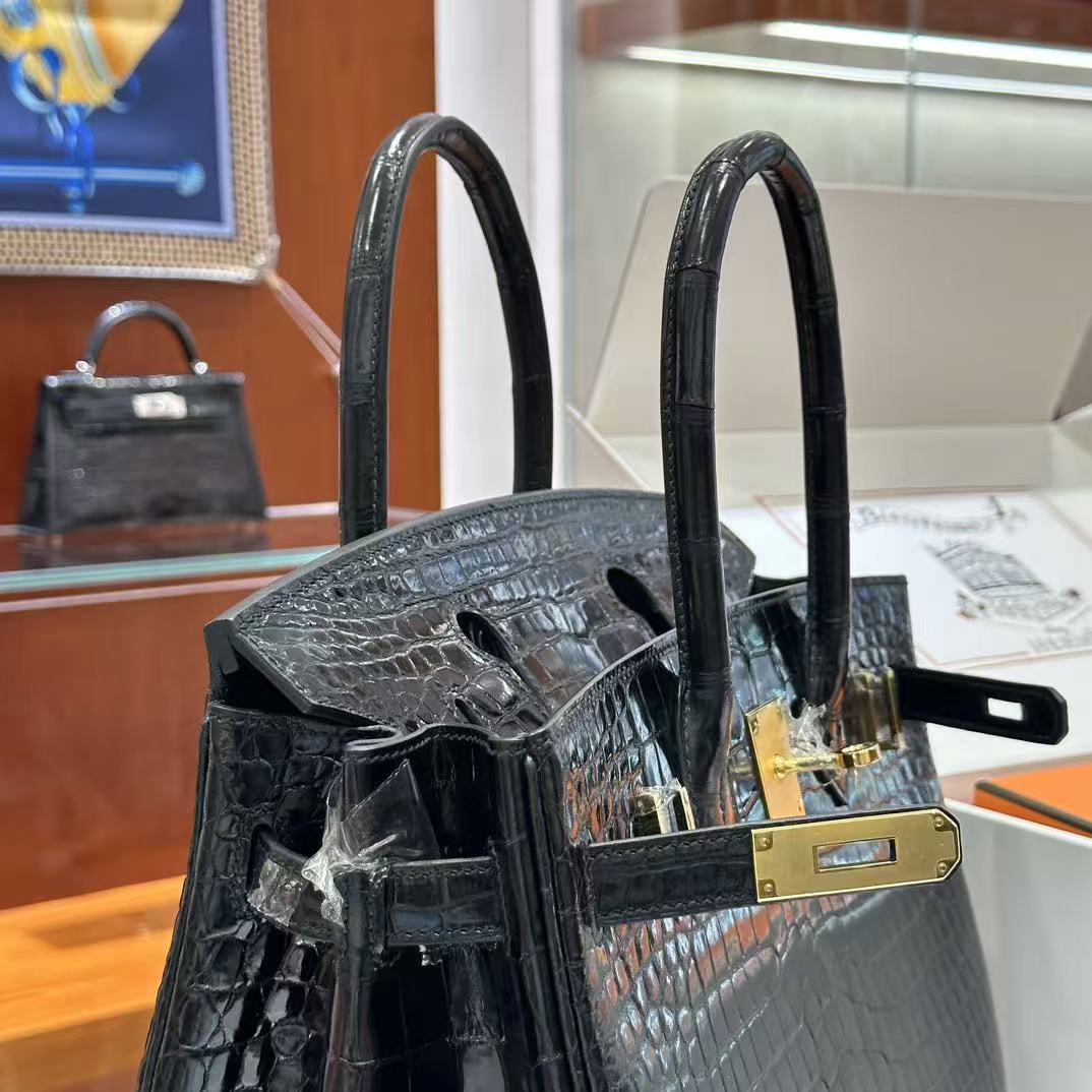HM Birkin 30 Bag Black Shiny Crocodile Leather GHW (12 days of production)