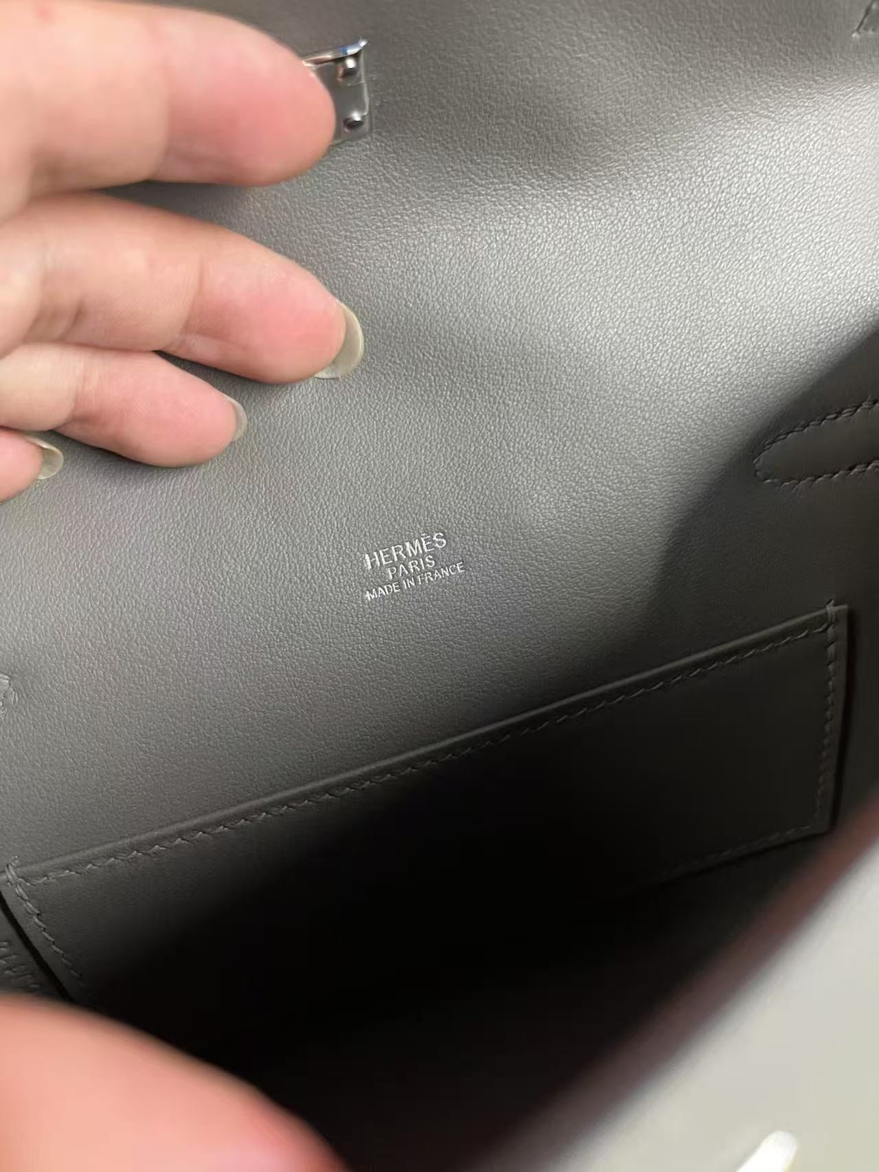 HM KELLY MINI POCHETTE 22 IN GREY CALFSKIN
