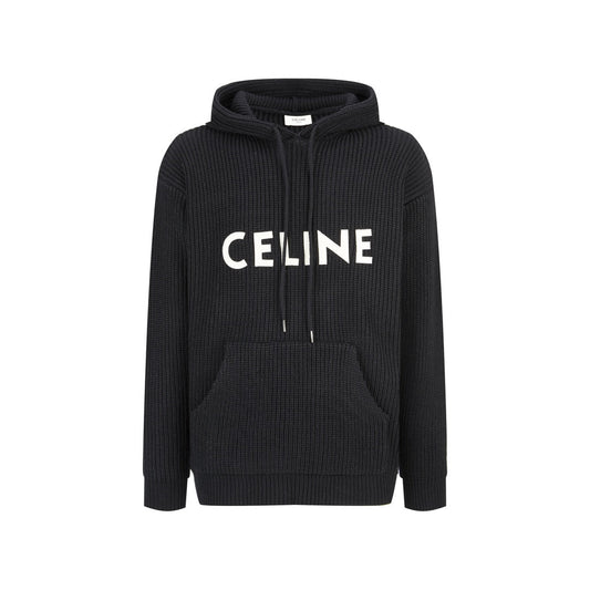 CELINE Patch Embroidered Hoodie Sweater Wool Cotton