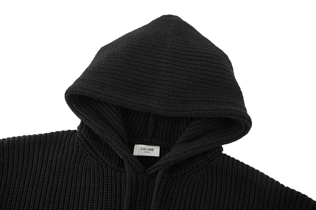 CELINE Patch Embroidered Hoodie Sweater Wool Cotton