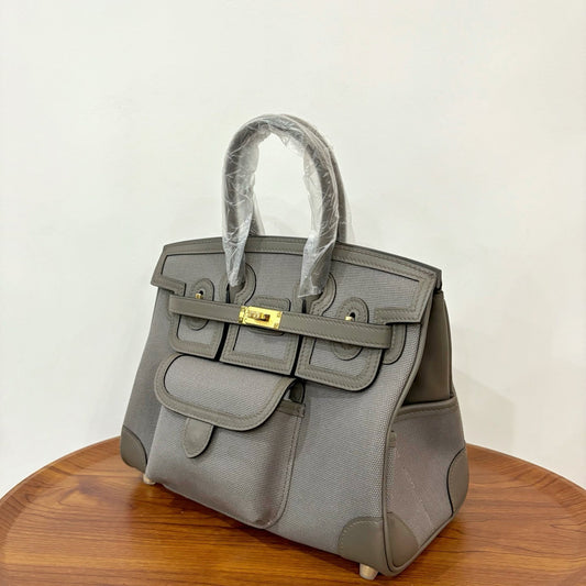 HM Birkin Cargo 25CM Handbag Grey Swift Canvas