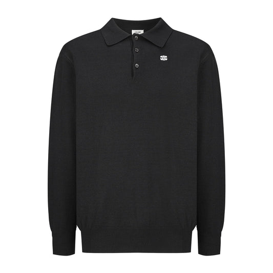 CELINE Embroidered Arc de Triomphe Knitted Polo Cotton