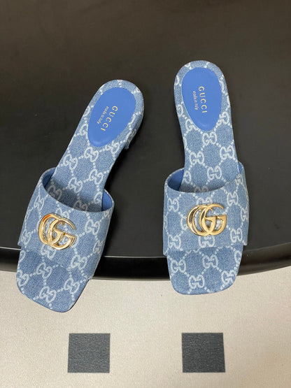 GG 26ss Open Toe Slippers Blue Denim Monogram