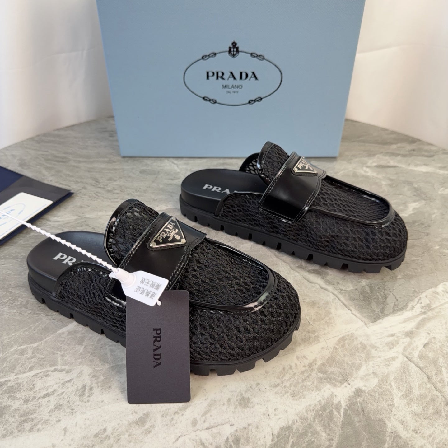 Prada 2026 Platform Mules 20mm Raffia Leather 789429